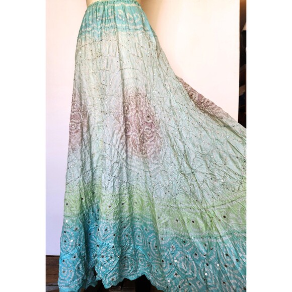 Vintage Silk Skirt Rainbow Colors - Indian Ombre Silk Maxi Skirt W/Sequins XS S - Picture 2 of 10